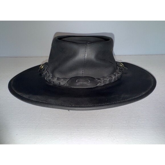 Original Australian Style Mens Hat Black Leather Sz M Aussie Outback Bush Casual - Picture 3 of 12